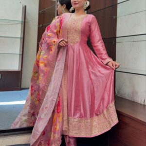 anarkali flared kurti pant dupatta set
